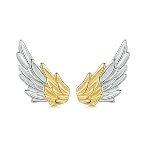 Two-Tone Feather Wing Crawler Stud Earrings