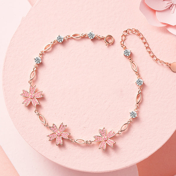 Pink Cherry Blossom Charm Bracelet