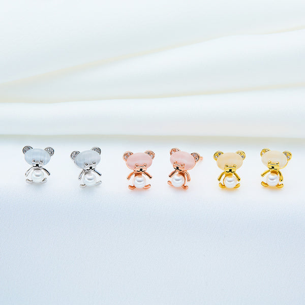 Tiny Bear Pearl Stud Earrings