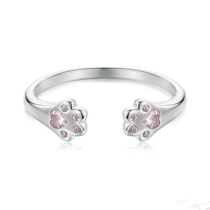 Cute Pink Cat Paw Stacking Open Ring