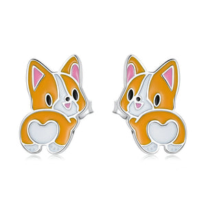 Welsh Corgi Dog Enamel Stud Earrings