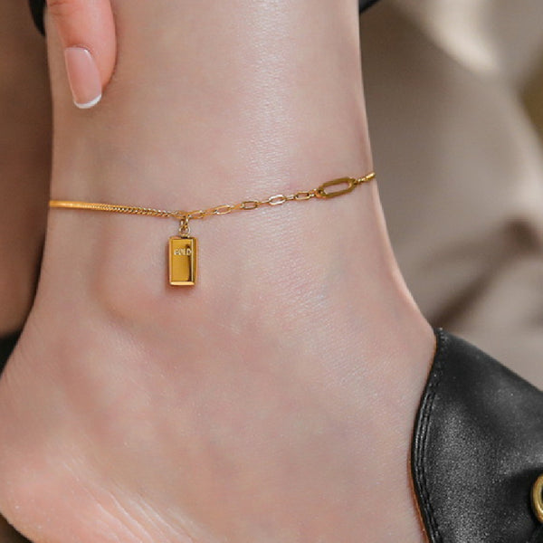 Minimalist Gold Brick Charm Anklet