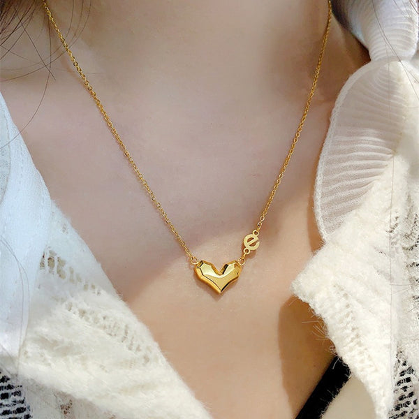 Letter E Heart Pendant Necklace
