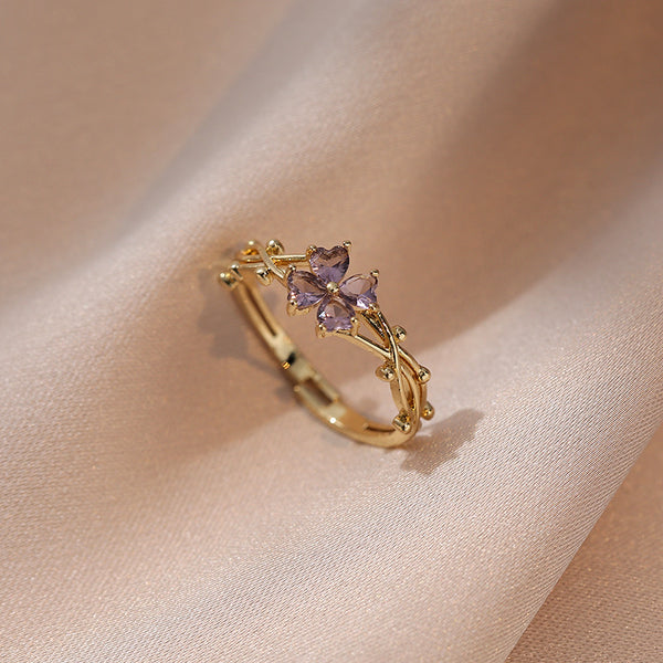 Purple Four-Petal Flower Ring