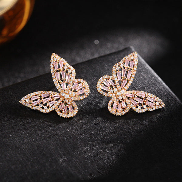Color Gemstone Butterfly Stud Earrings