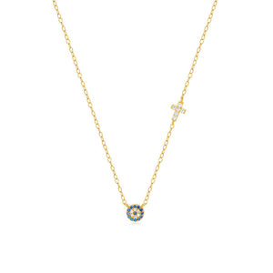 Gold Evil Eye Cross Charm Necklace