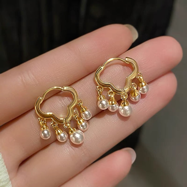 Gold Cloud Pearl Tassel Earrings