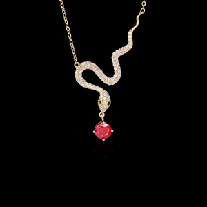 Color Moissanite Pave Snake Pendant Necklace