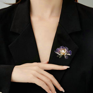 Pearl Enamel Peony Flower Pin Brooch
