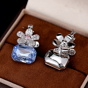 Blue Flower Dangle Huggie Earrings