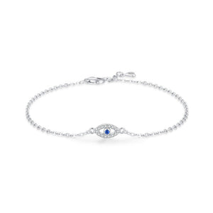 Silver bracelet with a blue gemstone on a white background