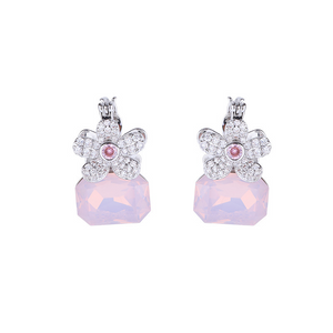 Blue Flower Dangle Huggie Earrings