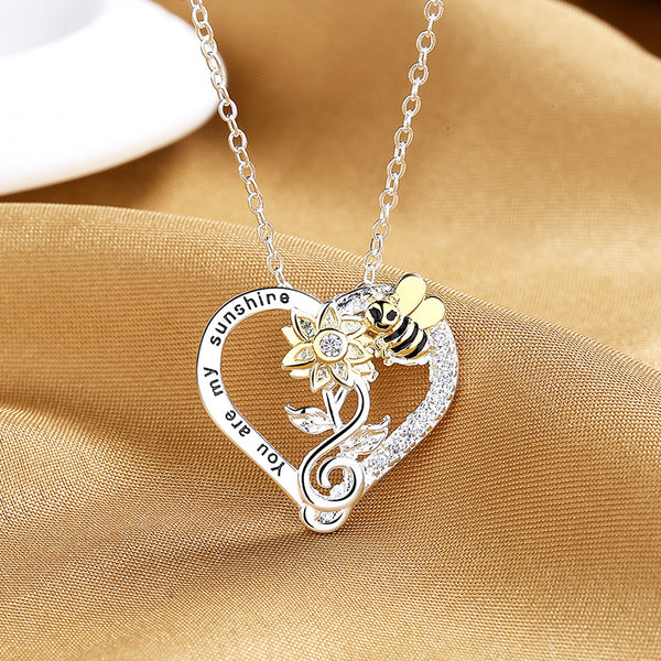 Sunflower Bee Heart Necklace
