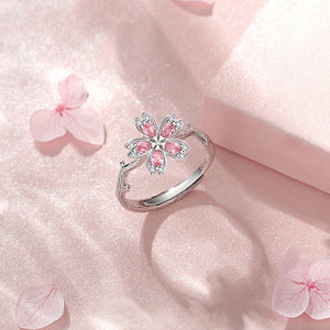Pink Cherry Blossom Flower Statement Ring