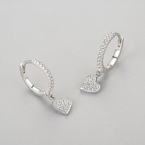 Heart Pave Dangle Drop Hoop Earrings