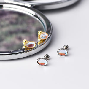 Tiny Small Oval Moonstone Stud Earrings