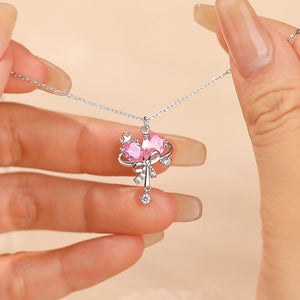 Pink Heart Bow Tie Charm Necklace