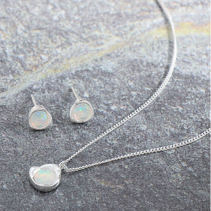 Dainty Silver Opal Pendant Necklace
