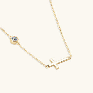 Moissanite Cross Horizontal Bar Necklace