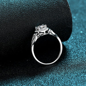 Moissanite Leaf Halo Pave Engagement Ring