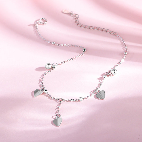 Silver Heart Ball Anklet