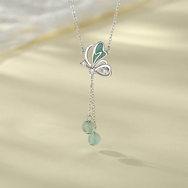 Green Butterfly Tassel Necklace