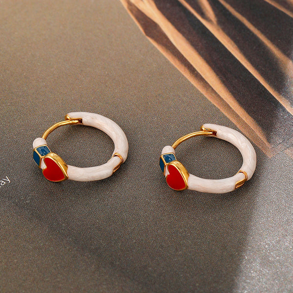 Colorful Enamel Heart Hoop Earrings