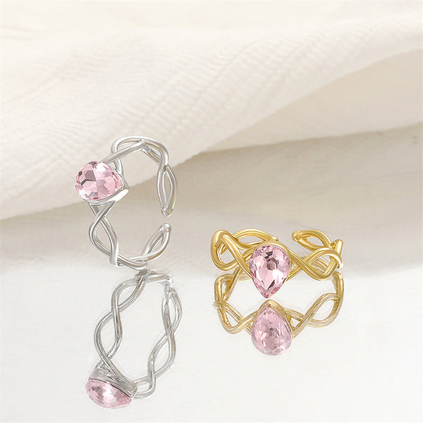 Pink Teardrop Twisted Ring