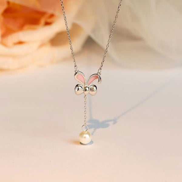 Pink Bunny Pearl Necklace