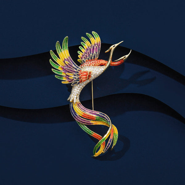Colored Enamel Phoenix Brooch