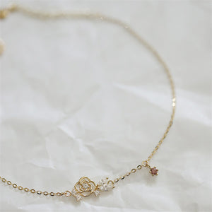 Gold Rose Flower Charm Stacking Bracelet