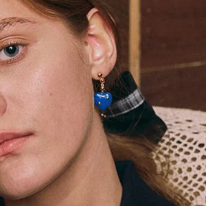 Blue Enamel Heart Drop Earrings
