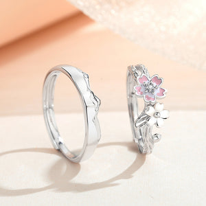 Cherry Blossom Flower Mountain Couple Ring