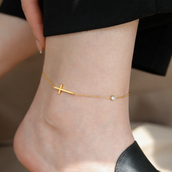 Gold Cross Charm Anklet