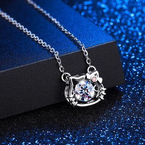 Cat Bow Dancing Stone Pendant Necklace
