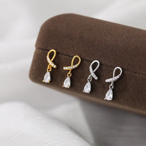 Dainty Bow Teardrop Drop Stud Earrings