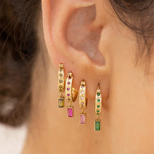 Color Gem Drop Hoop Earrings