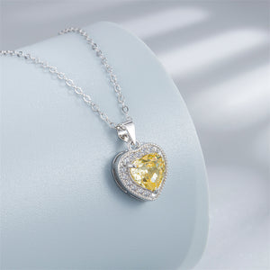 Pink Yellow Gemstone Halo Heart Necklace