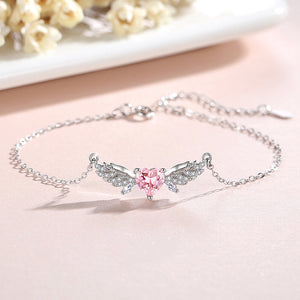 Pink Heart Angel Wing Charm Bracelet