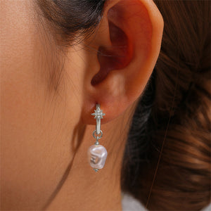 Baroque Pearl Dangle Drop Hoop Earrings