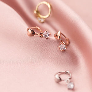 Dainty Heart Dangle Drop Hoop Earrings