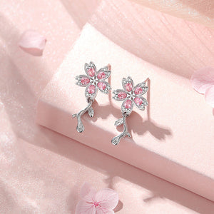 Pink Cherry Blossom Flower Stud Earrings