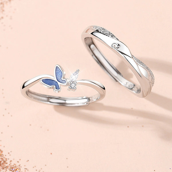 Butterfly Ocean Matching Couple Ring