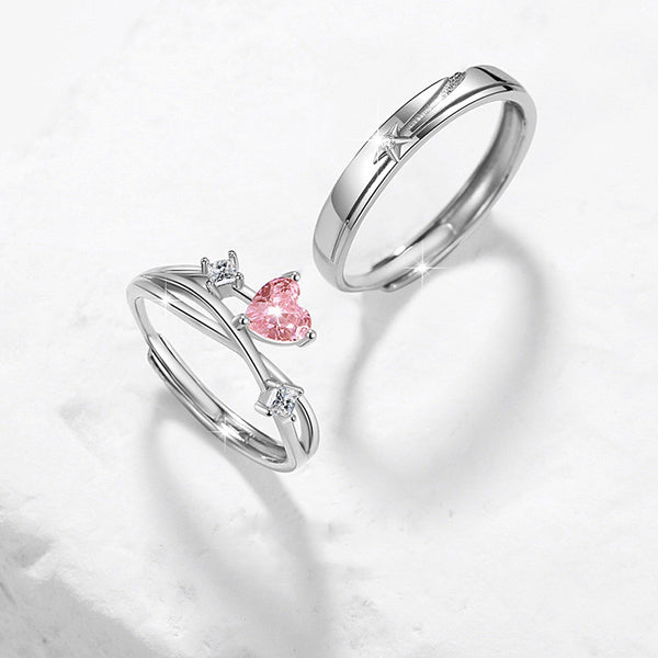 Pink Heart Star Couple Matching Ring