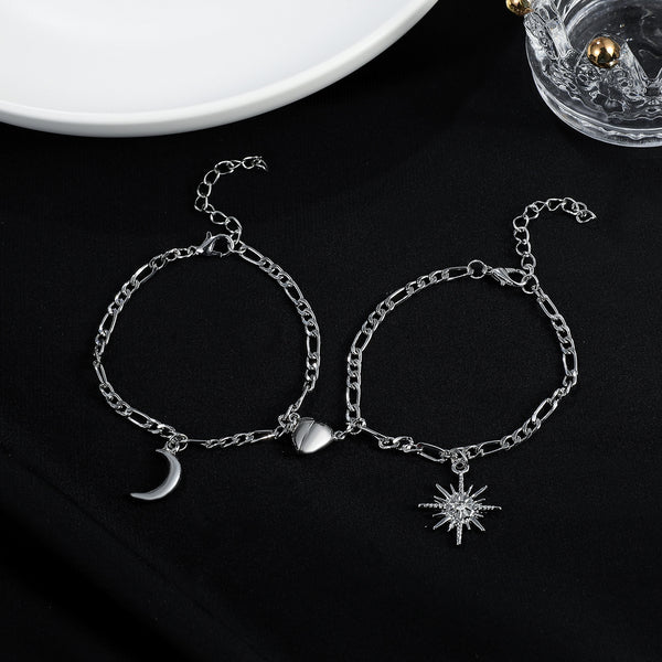 Magnetic Heart Sun Moon Couple Bracelet