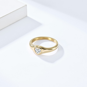 Minimalist Heart Solitaire Band Ring