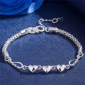 Three Heart Angel Wing Charm Bracelet