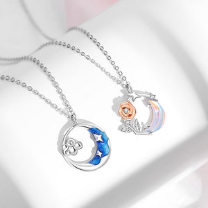 Mond Stern Rose Blume Paar Halskette