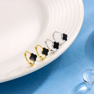 Black Four Leaf Clover Hoop Earrings