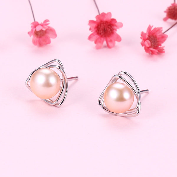Triangle Pearl Stud Earrings